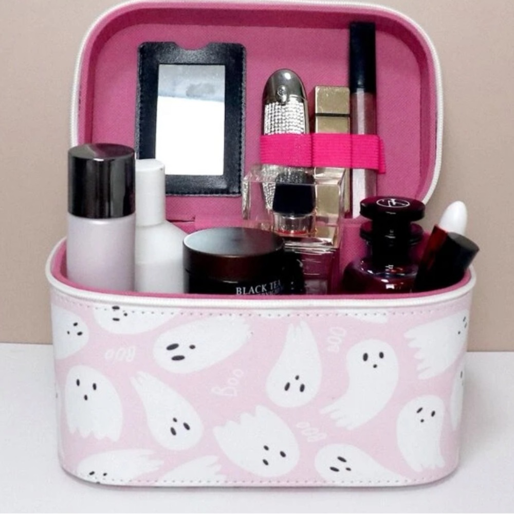 SHEIN Halloween Pink Ghost Makeup Vanity Mirror Cosmetic Bag Case
